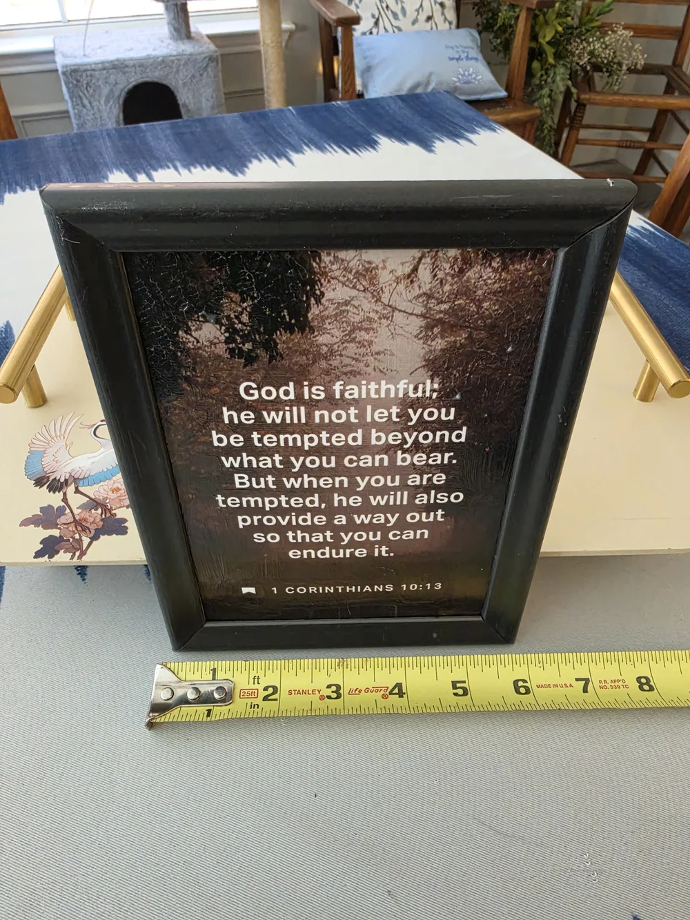 Framed inspirational print Bible verse 1 Corinthians 10:13 Dark forest Tree